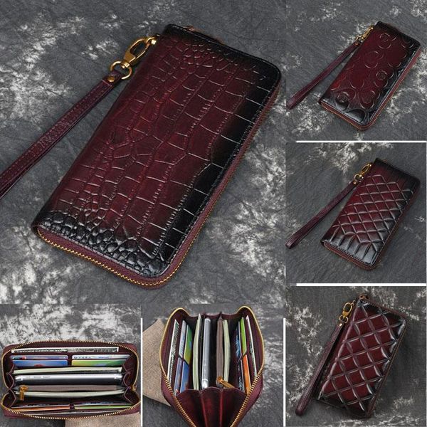 

wallets natural skin long wallet money handy bag id card holder for female embossed clutch bags women genuine leather purse, Red;black
