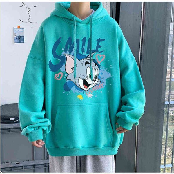 

breeze pavilion hoodie men's cashmere tide brand ins autumn and winter cartoon printed korean casual couple coat lake blue m, Black