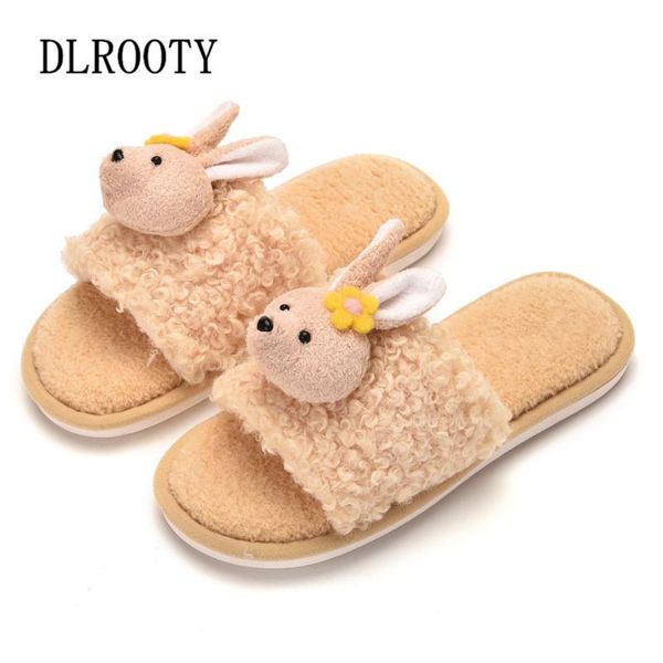 

women flips flops winter warm fur shoes woman slippers fashion cartoon solid casual platform female slides flat home, Black