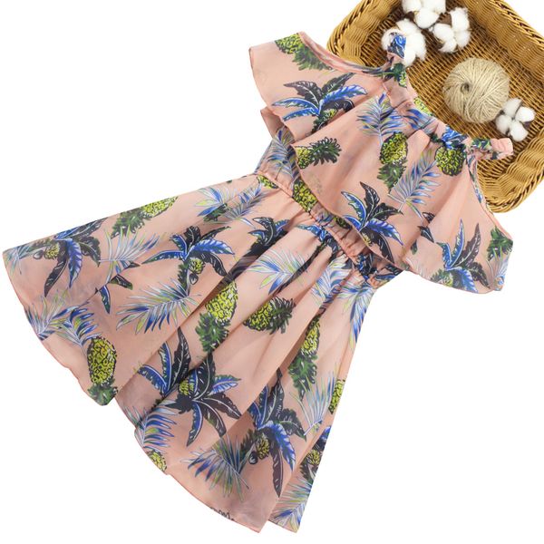 

girl dress pineapple pattern girls party dress kids summer party dress for children casual style childrens clothing 6 8 10 12 14, Red;yellow