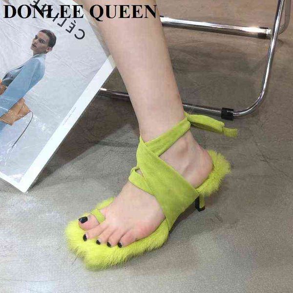 

slippers fashion women sandals clip toe high heels fur mule cross tie ankle strap sandals autumn dress party shoes brand sandalias mujer 220, Black