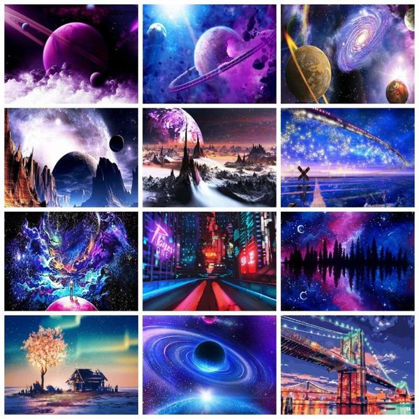 

paintings azqsd picture by numbers landscape home decor diy paint for adults starry sky planet universe wall art handpainted