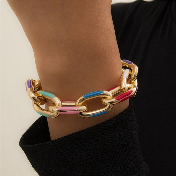 

link, chain fashion colorful hand-painted aluminum charm bracelets for women gold color crossed bangles female jewelry, Black