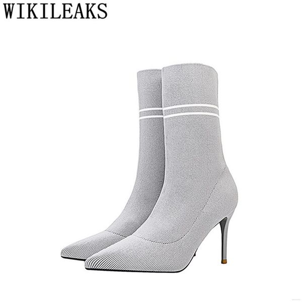 

boots ankle women stiletto heels sock shoes fashion ladies high designer zapatos, Black