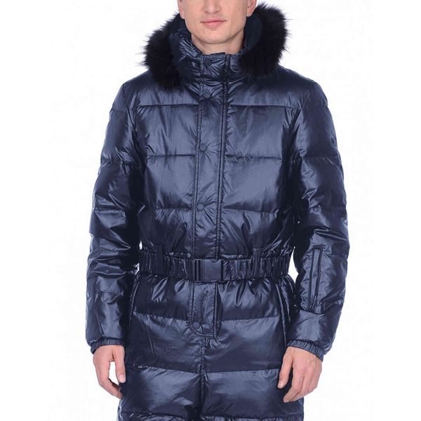 

men's integrated winter hoodie, leather collar windbreaker, windproof and warm ski suit, thick raincoat, Black;brown