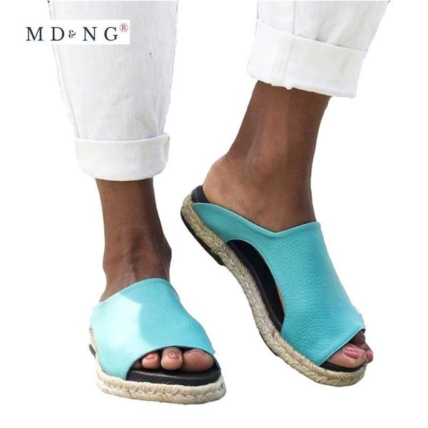 

sandals mdng 2021 summer women female flat shoes woman slip on platform espadrille roman slipper sandal for, Black