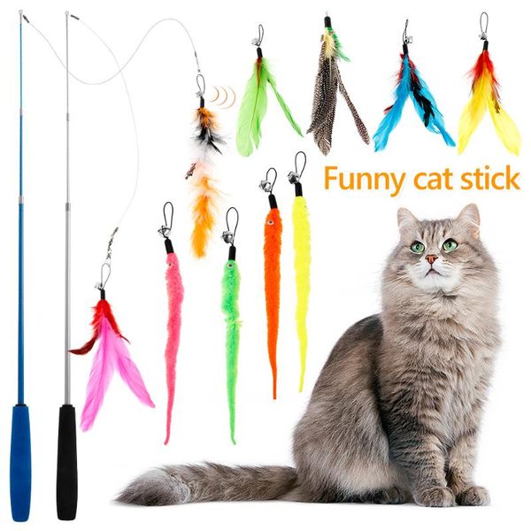 

cat toys 12 pcs/set interactive toy set stick feather plastic artificial colorful worms funny pet supplies