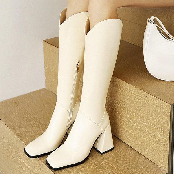

boots autumn winter women's net celebrity explosion style wild square toe knee high female fashion heels, Black