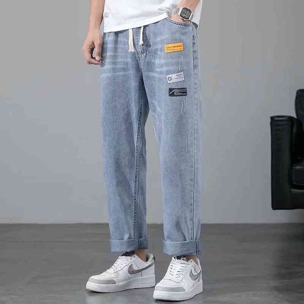 

men's jeans sport jeans, elastic waistband, casual, long pants with a leg 19i0, Blue