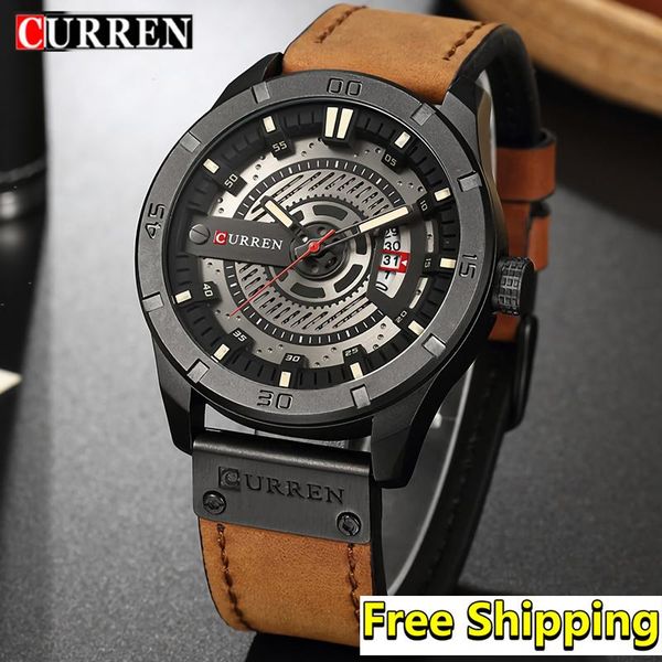 

wristwatches curren watches men 2021 fashion quartz male clock man waterproof sport leather watch relogio masculino, Slivery;brown
