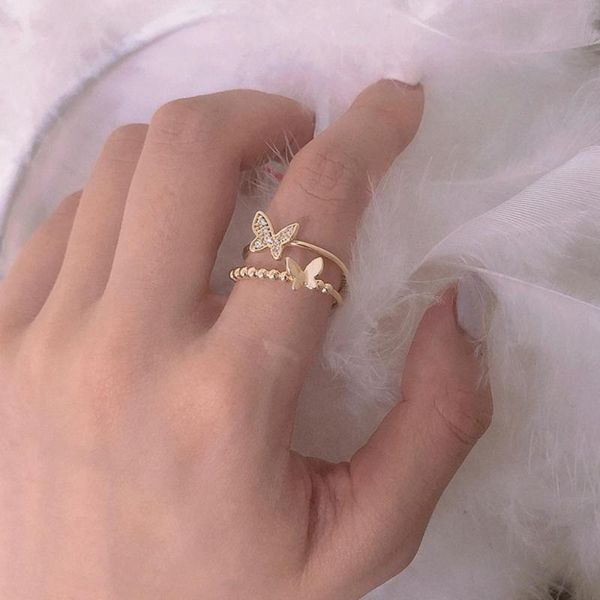 

cluster rings style zircon micro-inlaid animal butterfly ring fashion trendy tail womens wedding ladies princess luxury, Golden;silver