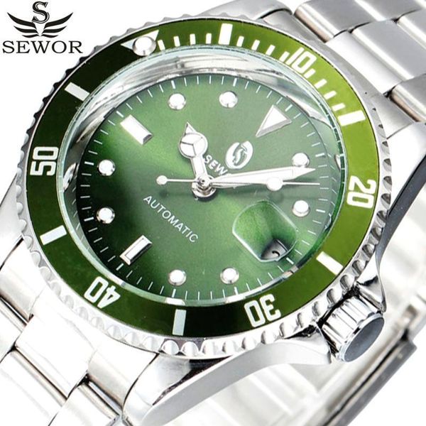 

stainless steel men wristwatches auto date sport automatic mechanical watch army military watches, Slivery;brown