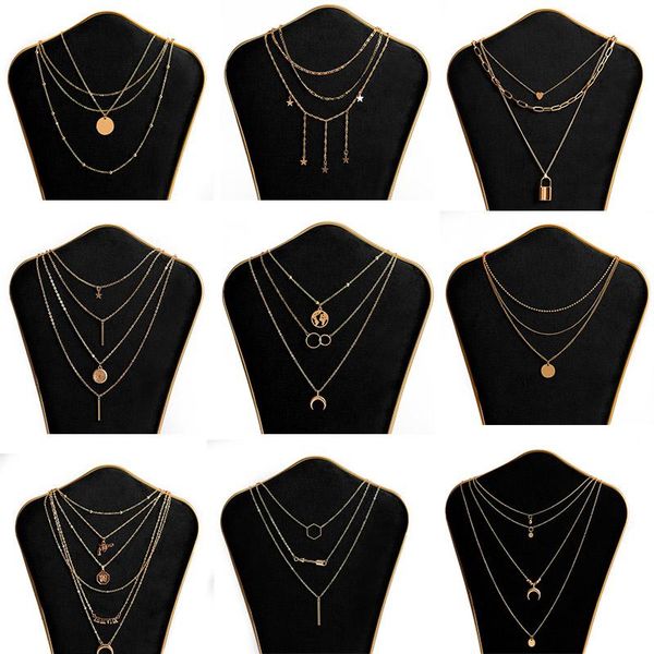 

pendant necklaces vintage multilayer coin necklace for women moon star charm elegant luxurious choker boho fashion jewelry gifts, Silver