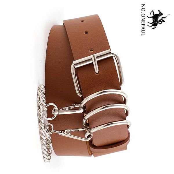 

NO.ONEPAUL Pin Buckle Belt Punk Wind Jeans Fashion Individual Decorative Chain Women Imitation Leather Belts, Black;brown