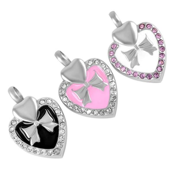 

mjd9123 crystal heart with bow-knot cremation jewelry memorial ashes holder keepsake for women pendant necklaces, Silver