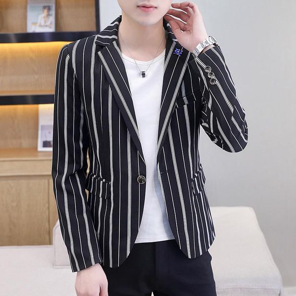 

men's suits & blazers 2021 autumn slim suit jacket korean version of the trend striped casual small black mens clothing, White;black