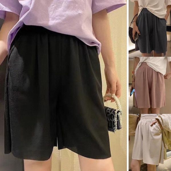 

women's shorts women girls wide leg solid color summer high waist pants casual baggy trousers short, White;black