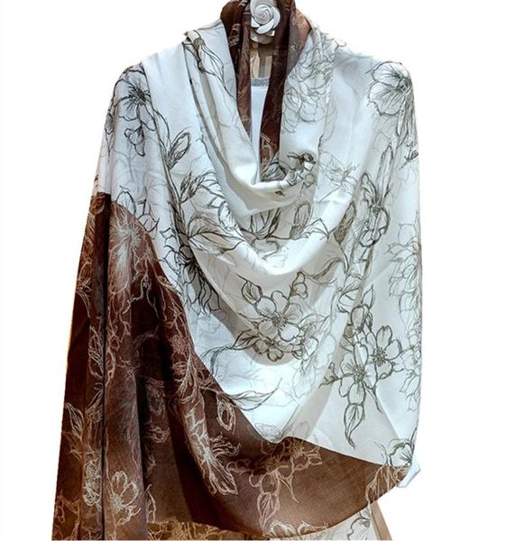 

scarves high-end elegant women exquisite fashion line drawing flowers ultra fine quality pure cashmere shawls long scarf, Blue;gray
