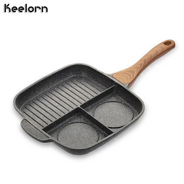 

pans keelorn multi-function frying pan three grids separated maifan stone non-stick steak flat bottom pot