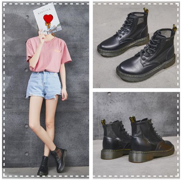 

boots finger citron women ankle 2021 platforms shoes spring for genuine leather female motorcycle chunky heels, Black