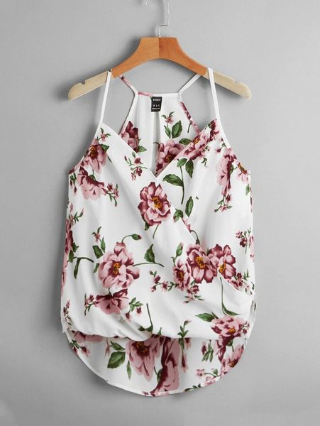 

floral print high-low hem cami g82e#, White