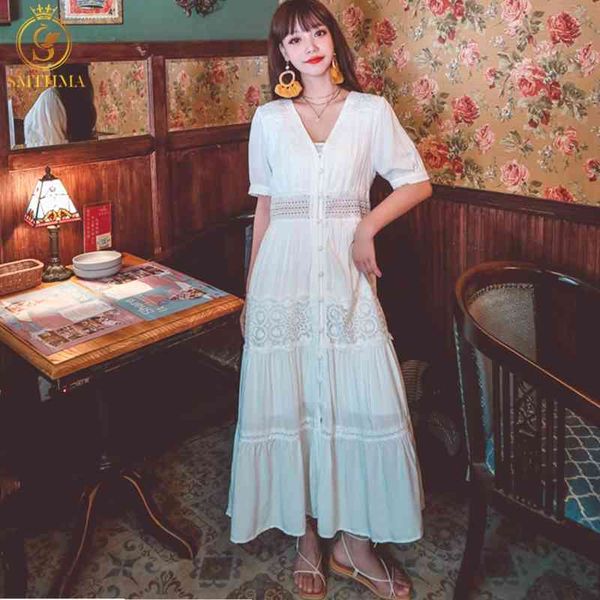 

casual dresses 2021 arrival lace hollow out summer robe v-neck women short sleeve single-breasted maxi vestidos holiday cloth, Black;gray