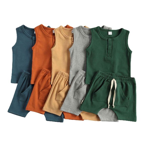 

0-18m summer born infant baby boy clothes set knitted vest shorts outfits costumes 210515, White