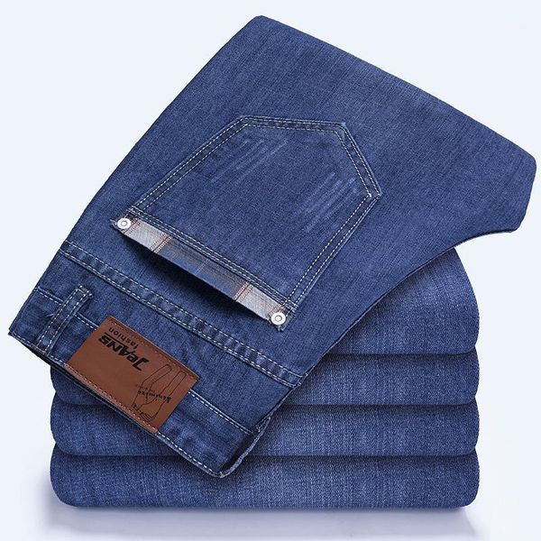 

business versatile straight trousers for streetwear men clothing men's jeans seasons casual pants fashion denim, Blue