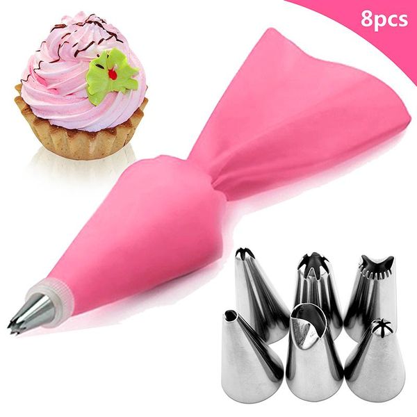 

8pcs/set cake decorating kit reusable assorted stainless steel cream toys icing tip pastry bags baking tools accessories