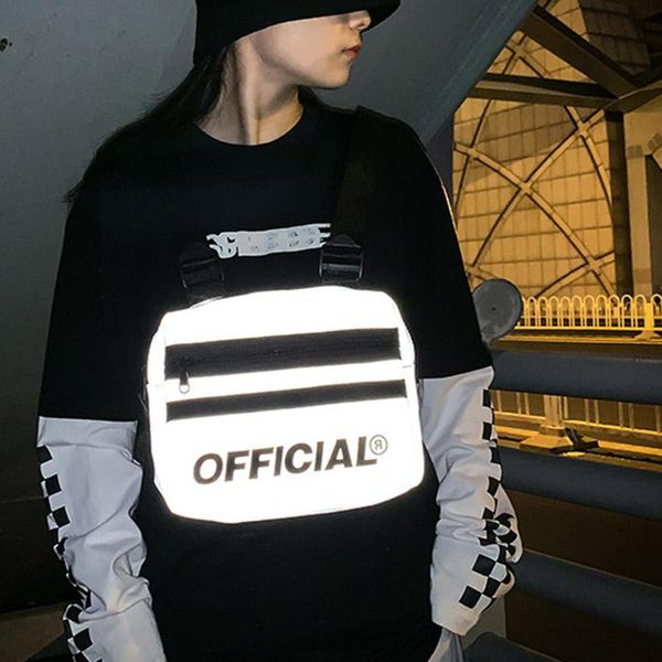 

rainbow reflective chest bag multifunctional vest style men women j55 waist bags