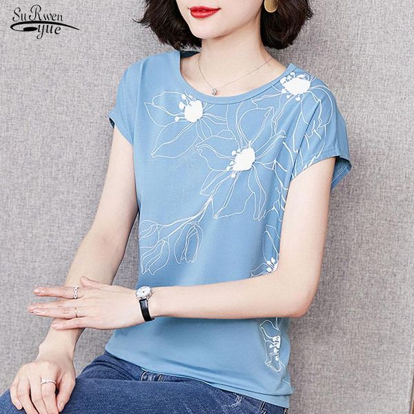 

women's blouses & shirts 2021 summer korean plus size 4xl women simple fashion printed short sleeve shirt all-match bat blouse 9688, White