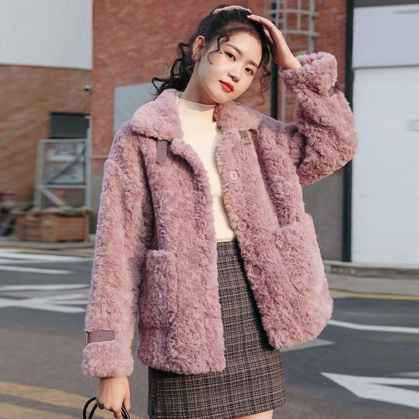 

women's jackets thick lamb hair short coat women autumn/winter 2021 style korean loose plush fur winter outerwear & coats, Black;brown