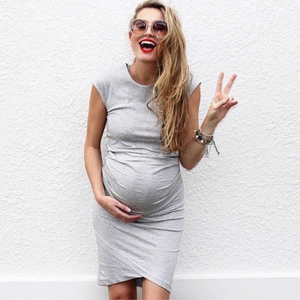 

maternity dresses for po shoot sleeveless cartoon printed cute solid pregnancy comfy pregnant women clothes, White