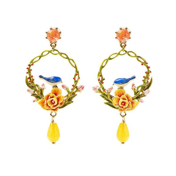 

stud blue bird flower earrings fresh and sweet wind enamel glaze hand-painted eardrop jewelry for woman 2021 trend, Golden;silver