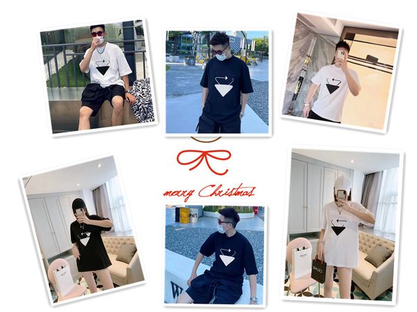 

22ss luxury designer prad womens mens t-shirts black and white letters short-sleeved spring and summer tide brand the same budget couple cas, White;black