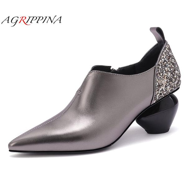 

dress shoes fashion pumps women genuine leather high heels brogues ladies zipper woman pointed toe party oxfords 6cm 2021, Black