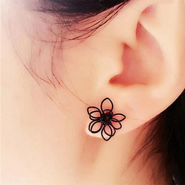 

stud black plum flower double sides korean jewelry earring simple hollow three-dimensional women light luxury exquisite fine, Golden;silver