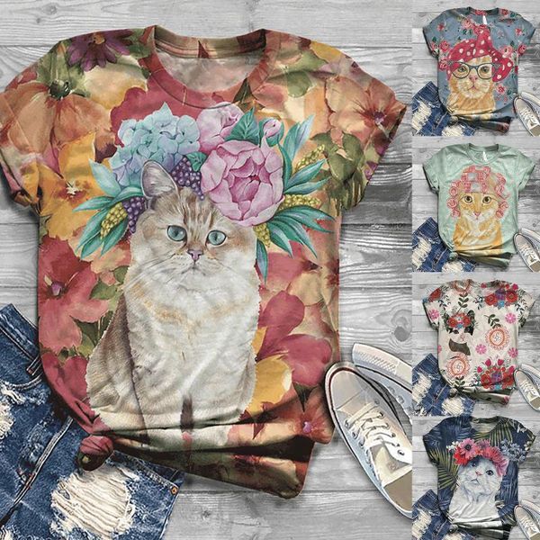 

women's t-shirt women t-shirts cute cat print summer fashion short sleeve o-neck printing tshirt 2021 casual ladies tee shirt clothes, White