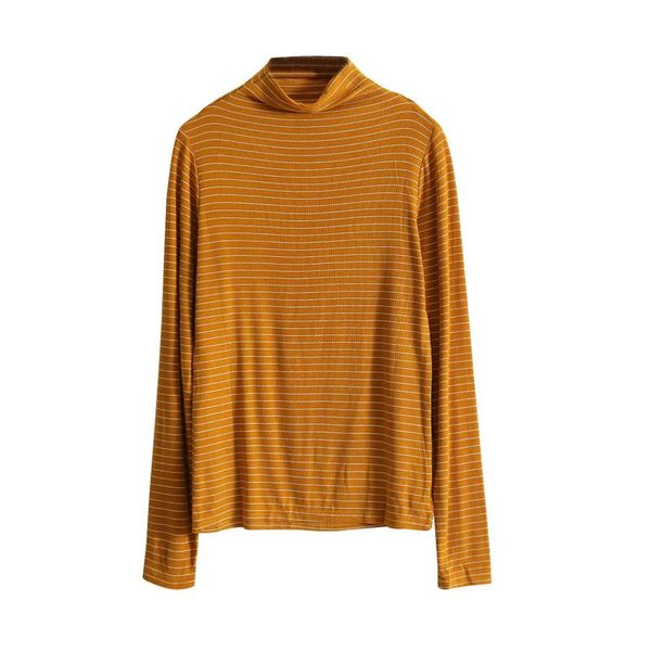 

ladies t-shirt long-sleeved half-high collar women striped bottoming shirt women's inner half high 2021 autumn sweaters, White;black