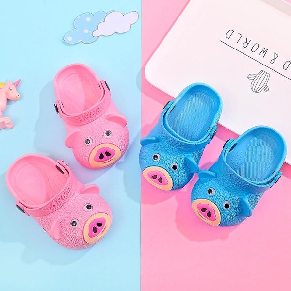 

slipper 2021 summer style boys girls slippers beach sandals children cute pig shoes kids cut-outs slides size 24-35, Black;grey