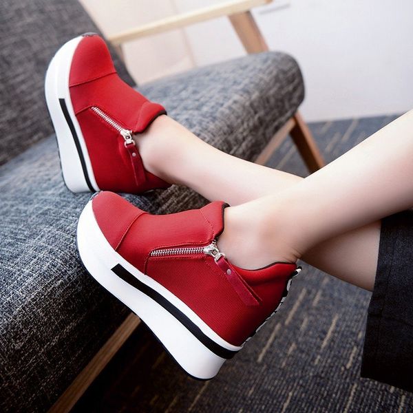 

women platform sneakers spring breathable sport dad shoes high chunky casual shoes 9cm thick bottom canvas ladies creeper