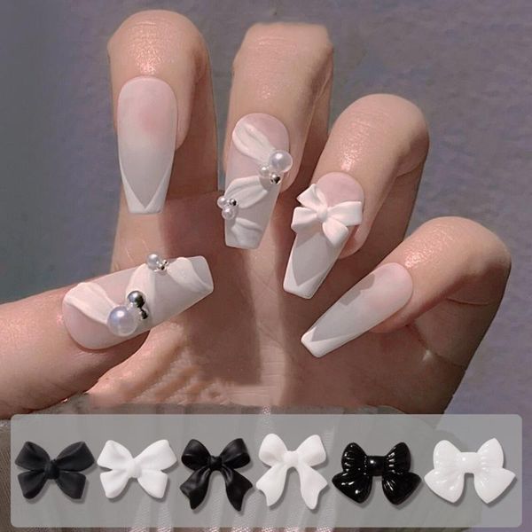 

nail art decorations 50pcs classic black and white bowknot 3d japanese style delicate jewelry charms ladies manicure tools, Silver;gold