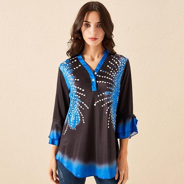 

women's blouses & shirts female shirt women fashion petal sleeve ladies quality elegant printing casual v-neck blouse for, White