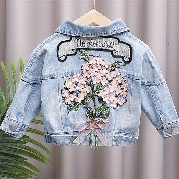 

spring autumn girls jacket denim korean loose flower childrens baby clothes coat for girl 1 8t, Blue;gray