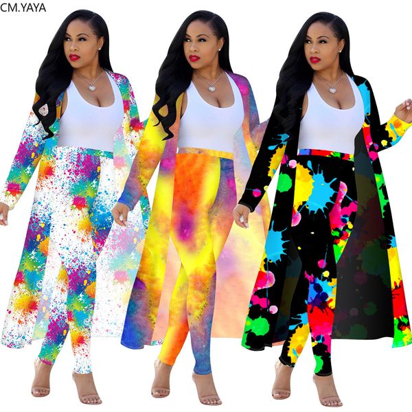 

tie dye womens set long sleeve cloak long jogger pants suit active wear trasuit two piece set fitness outfitby air, White
