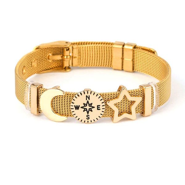 

charm bracelets design star moon slide beads fits 10mm stainless steel mesh for women men brand simple jewelry gift, Golden;silver