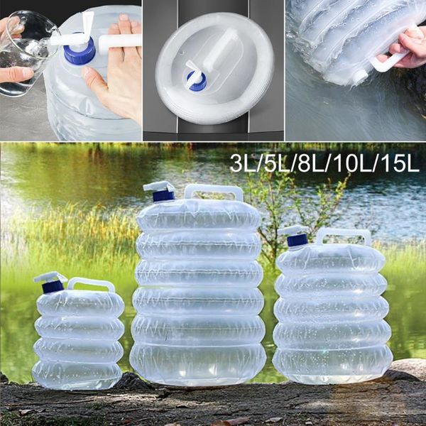 

mayitr 1pc 3l/5l/8l/10l/15l portable folding water bag grade pe outdoor bucket with faucet for hiking camping bags