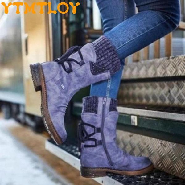

retro fashion warm snow boots all-match lace-up winter women's, Black