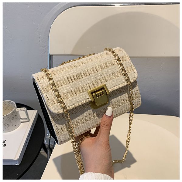 

discount sales promotionbag women's 2021 new fashion trend straw chain lock cover type single shoulder messenger small square bag facto