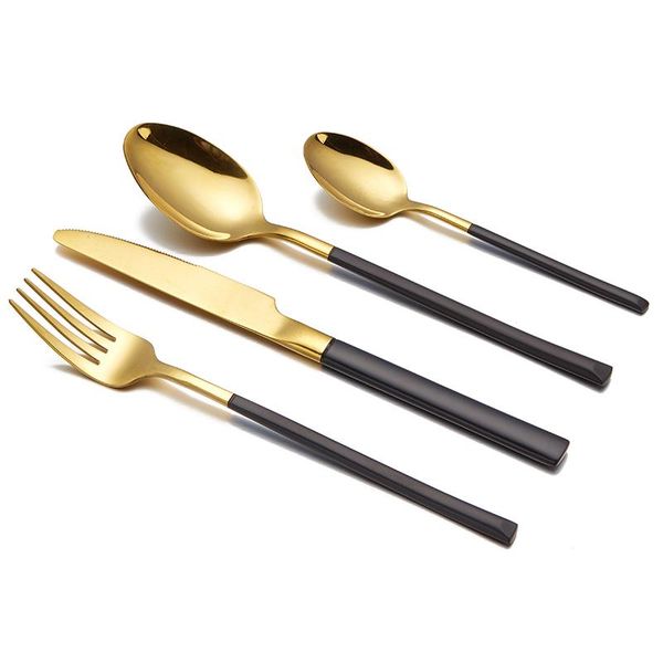 

gold tableware set stainless steel cutlery 4 pcs black flatware grade luxury dinnerware eco friendly sets